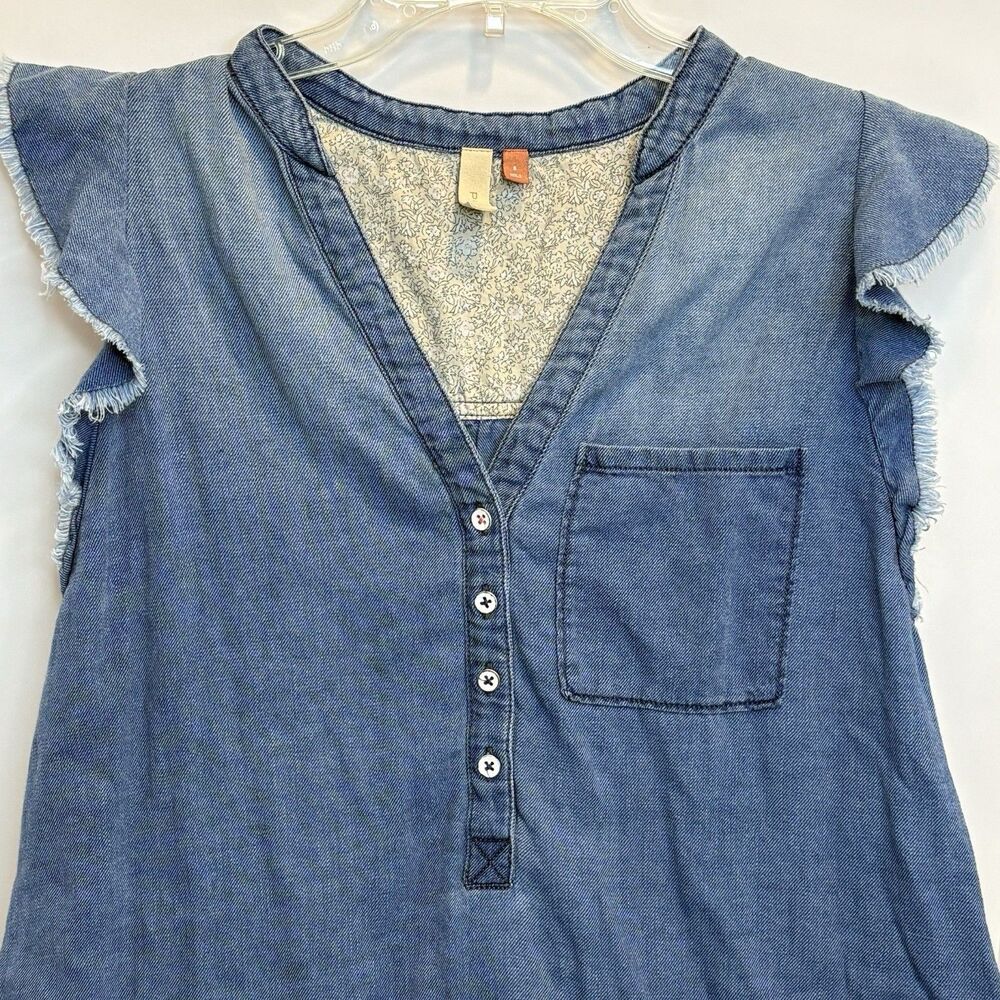 PILCRO Anthropologie Flounced Tunic Chambray Dress Blue Soft Denim Ruffle Sz S - Picture 2 of 8